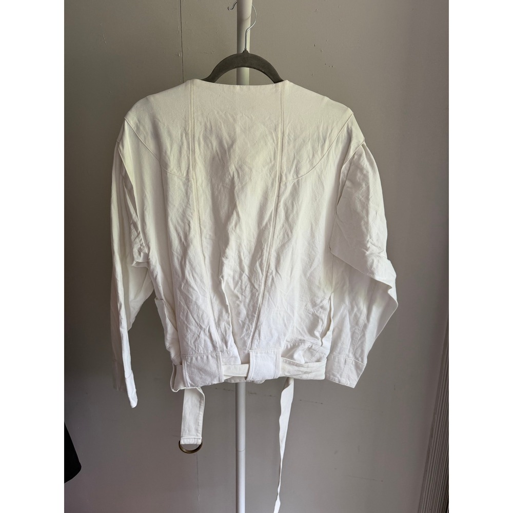 $795 A.L.C. Cotton Linen Utility Jacket Small White Excellent Silk Lined Belted - Picture 7 of 7